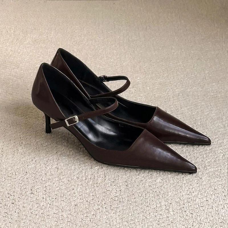 Designer Vintage Women's Mary Jane Shoes Fashion Shallow Slip On Shoes Elegant High Heels Office Lady