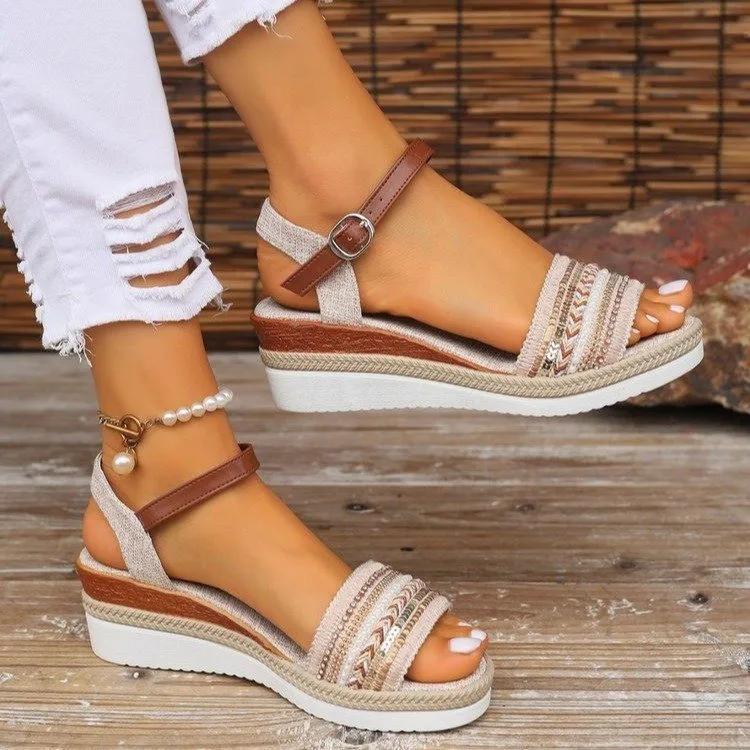 Fashion Women's Braided Casual Sandals Buckle Strap Platform Wedge Sandles for Women  Summer Light Non Slip Walking Sandalias Mujer