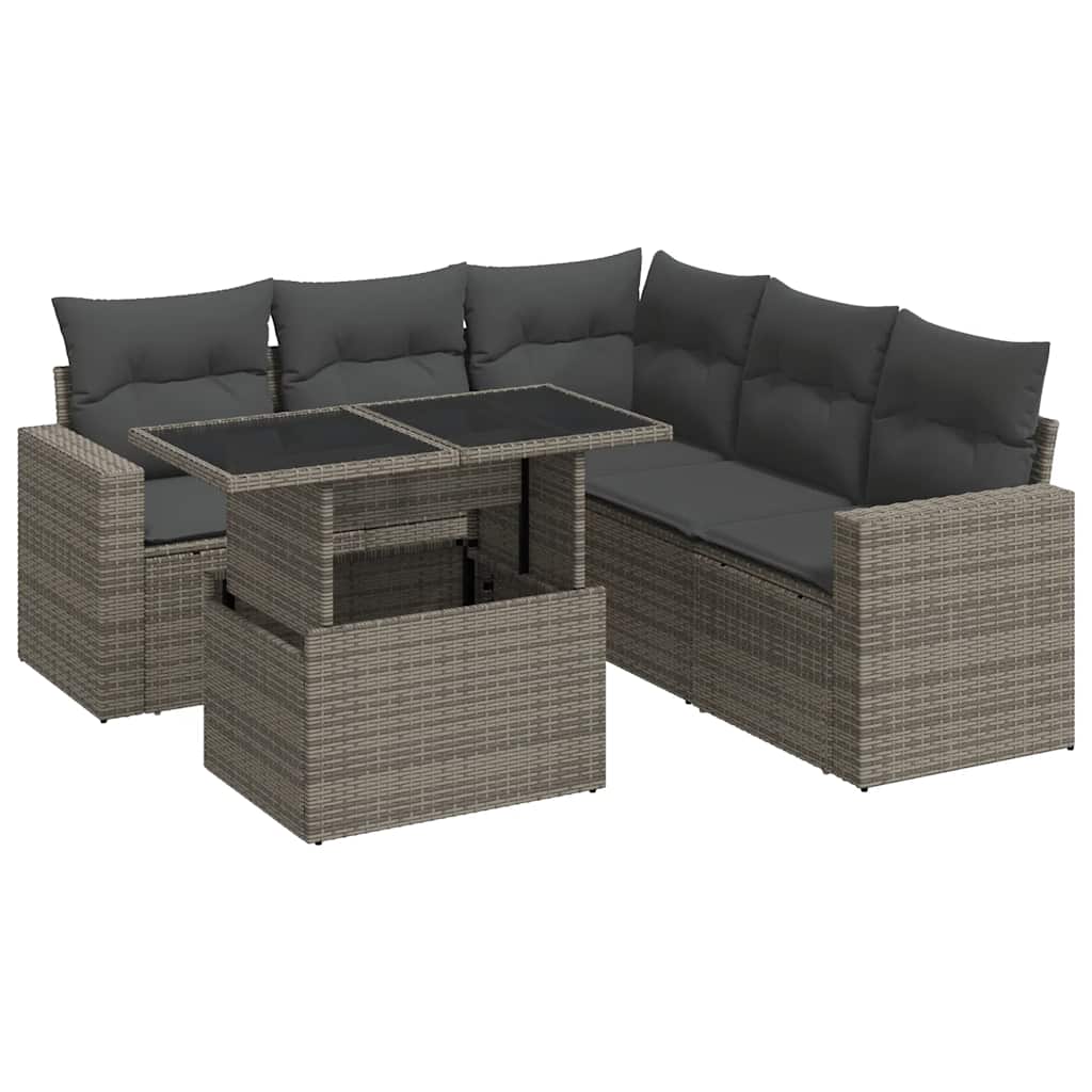 Vidaxl 6-Cz. Garden Furniture Set With Cushions, Grey, Poly Rattan