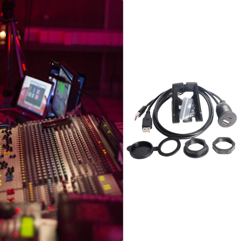 USB 2.0 Extension Cord with Double USB A Male to USB and Type C Female Ports 1M Length for Vehicle