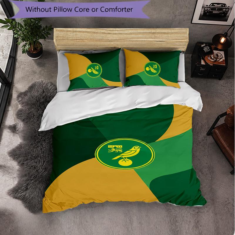 Norwich City Football 3 Piece Bedding Set Soft Duvet Cover Set with Pillowcases Printed Bedroom Decor Set for Home