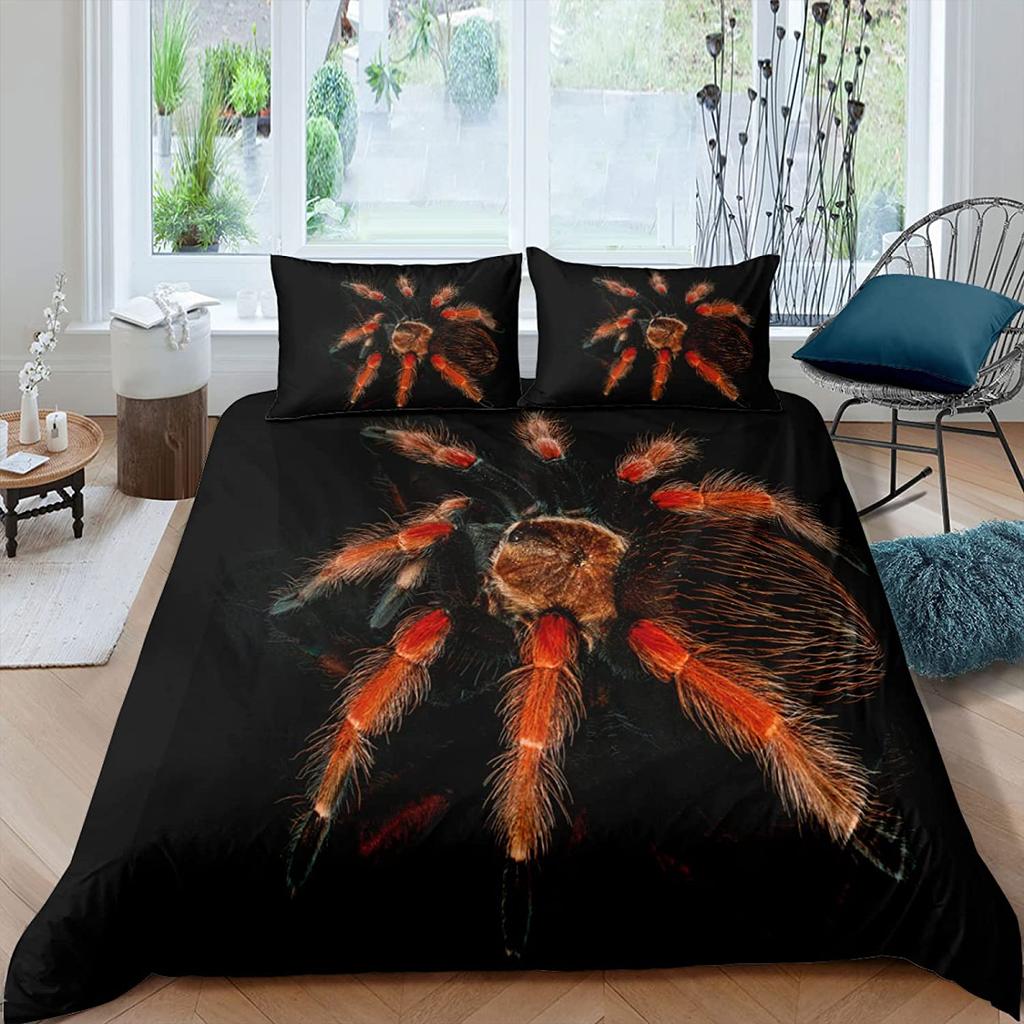 3D Print White Jumping Spider Duvet Cover Set Microfiber Comforter Cover King Queen Full Size With Pillowcase For Boys Men Teens
