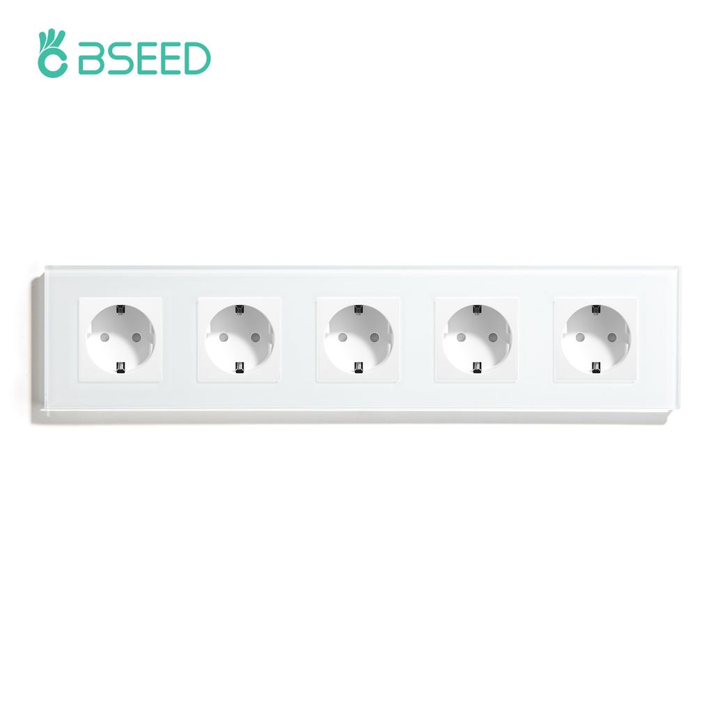 BSEED Single EU Socket Double Power Outlets Triple Electric Sockets Crystal Glass Wall Sockets White Black Gold Gray 16A