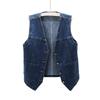 Women Sleeveless Denim Vest Casual Loose V Neck Waistcoat Single Breasted Pocket Jean Vest Short Outerwear Tank Jacket