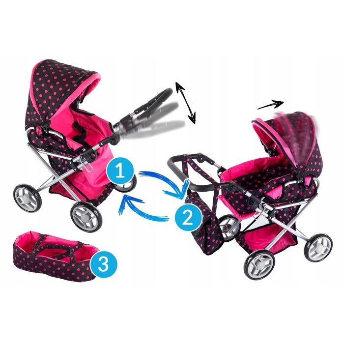 Poussette pour poupée 3-en-1: landau, poussette, porte-bébé + sac et literie - Kinderplay (KP0200G_KRD)