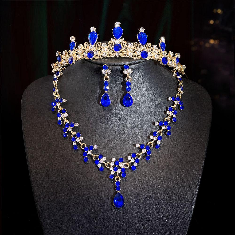Wedding Accessories Crown Necklace Earring Set High End Look Dance Party Decoration Bride's Jewelry Three Piece Set