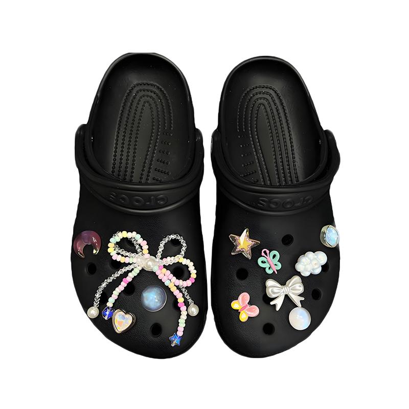 

11Pcs Designer Charms Diy Colorful Bow Star Seaweed Bead Chain Shoe Buckle Hole Accessories Detachable Shoe Flower For Girls