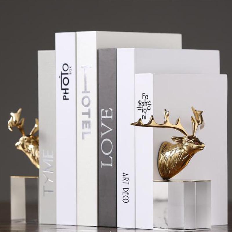 Deer Head Swan Bookend Crystal Base European Post-modern Neoclassical Model Room Decoration with Bookend and Book Back Soft Decoration