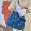 Pure Color Denim Large Capacity Tote Bag Fashion Bow Tie Pattern Shoulder Women's Bag Winter Casual Travel Shopper Handbags ARI