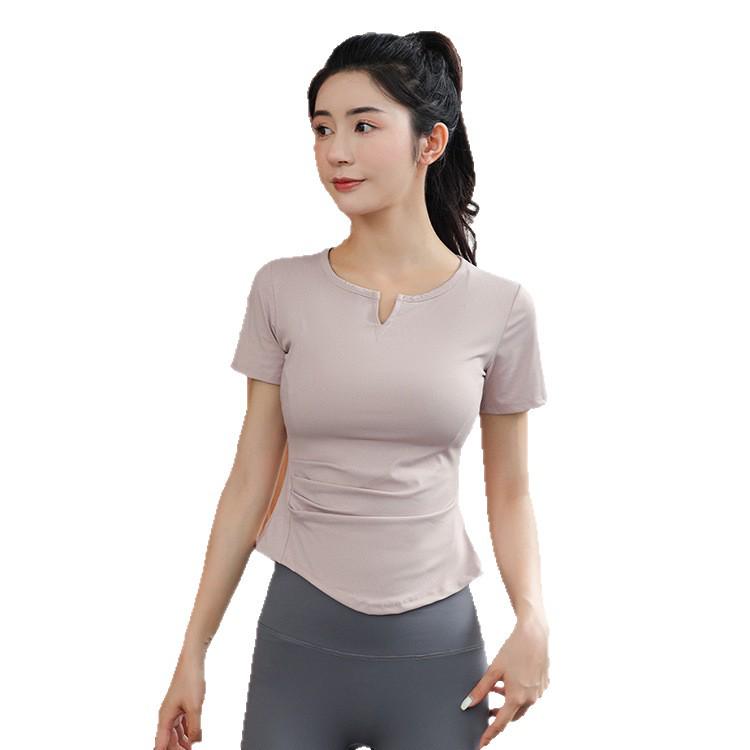 Women's Quick-Dry V-Neck Yoga T-Shirt - Short Sleeve Fitness Top for Pilates & Running