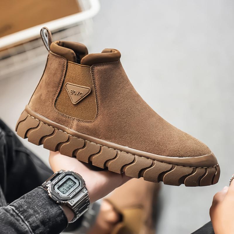 Man High Top Casual Men Shoes Flat Botas Chelsea De Hombre Autumn Khaki Chelsea Boots for Men Comfort Slip-on Ankle Boots for