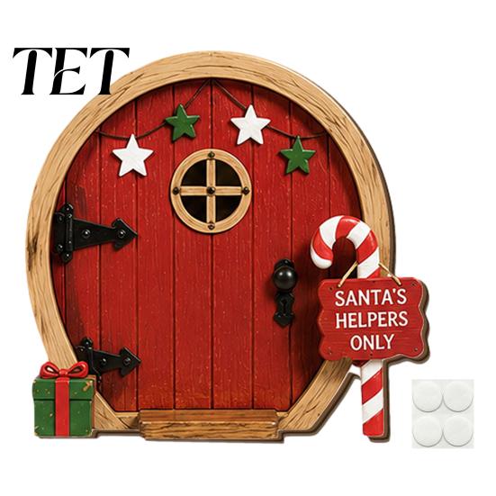 Holiday Home Ornaments Christmas Fairy Door Wall Decoration, Solid Wood with Adhesive Backing Design, Tree Decorations Miniature Tiny for Trunks