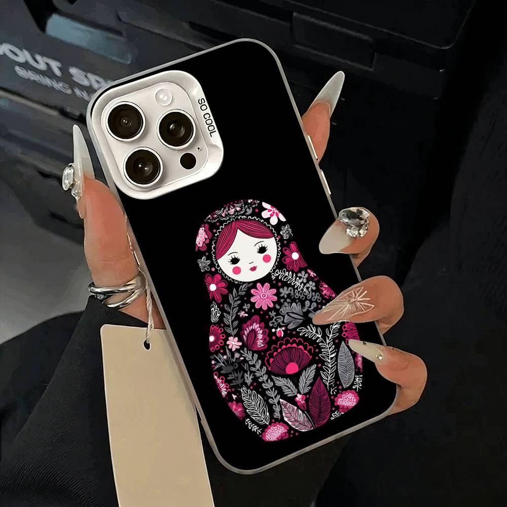 Russian -Dolls- Matryoshka Phone Case For iPhone 17,16,15,14,13,12,11 Plus,Pro Max,XS,white Silver Phone Case