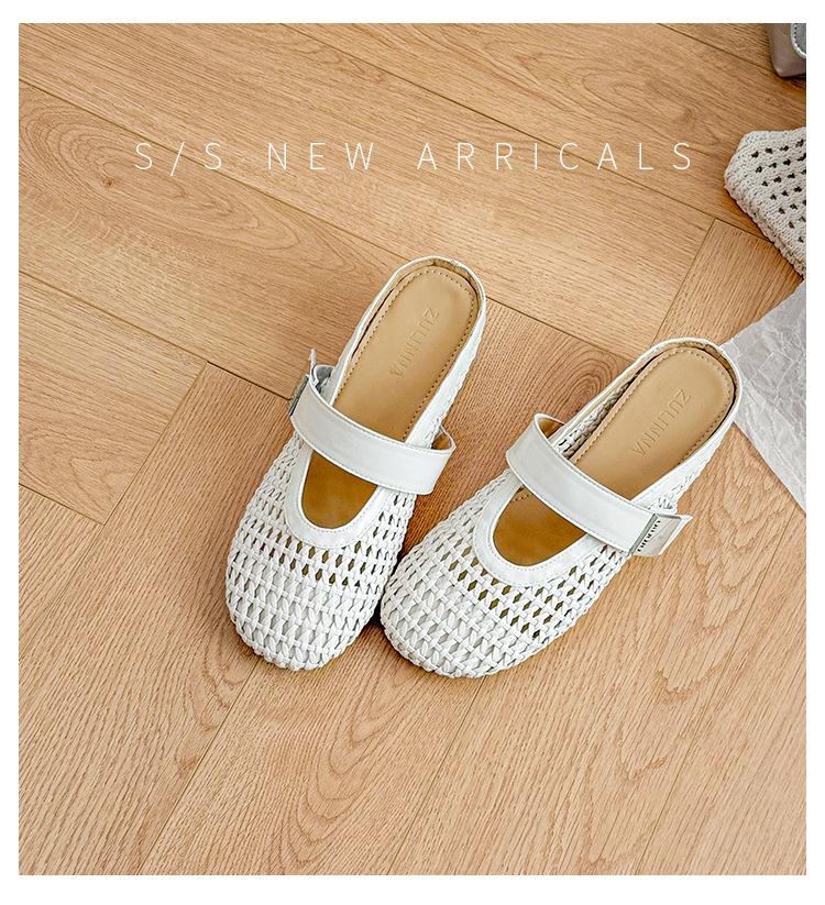 

Две версии! 2025 лето новый плетеный полый дышащий мешок голова тапочки мягкая подошва мелкий вырез увеличение высоты одинарная обувь 39