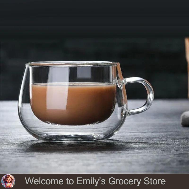 150-350ml Dvojstěnné skleněné hrnky na kávu Tepelně odolné Vysoké borosilikátové sklo Hrneček s uchem Mléko Džus Voda Průhledné hrnky Dárek