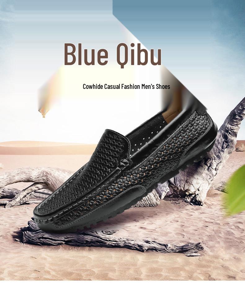 Pánské letní prodyšné kožené nazouvací mokasíny - Vykrajované, Všestranné, Nadměrné velikosti, Měkká podrážka