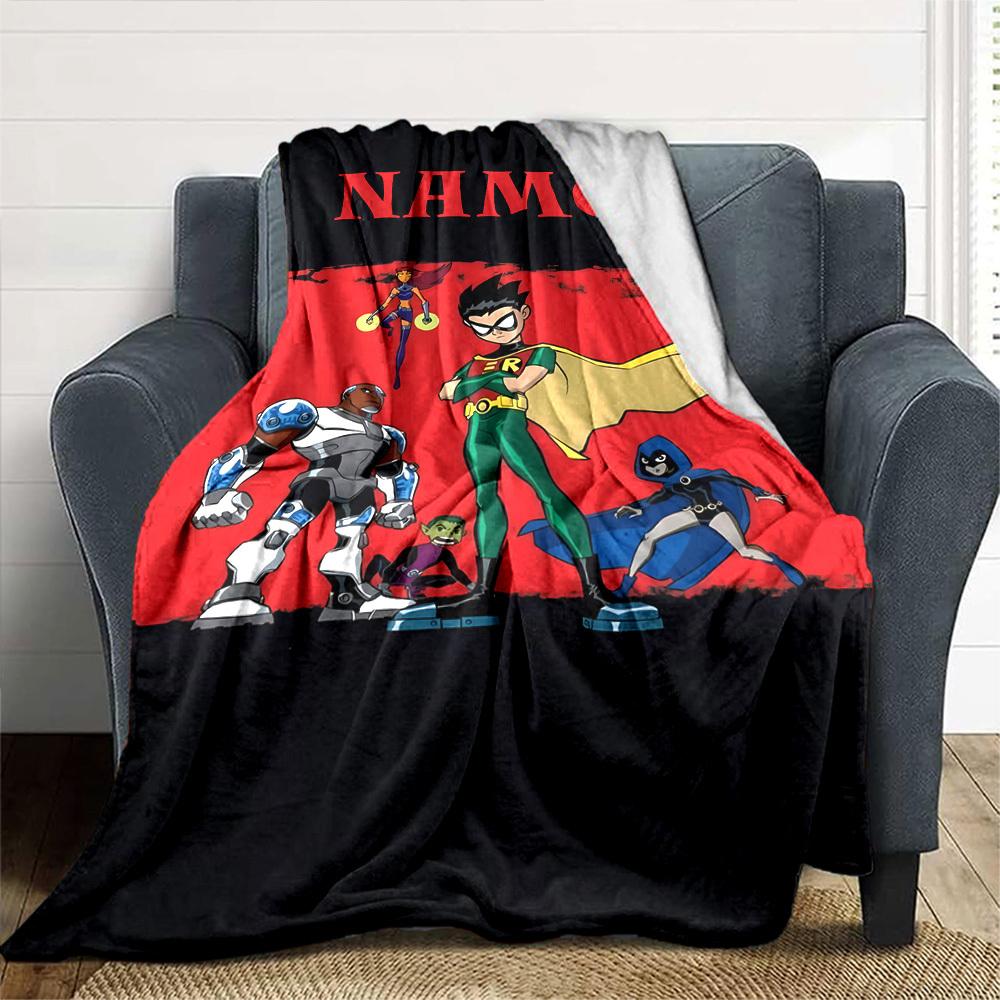 Teen Titans Team Pose Throw Customizable Blanket Customize Text Soft Cozy Throw For Sofa Couch Office Bed Picnics Ideal For All Seasons Playful Design