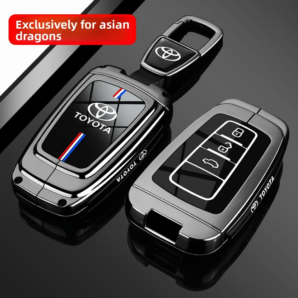 Kožené pouzdro na klíče od auta pro Toyota CHR Hilux Fortuner Land Cruiser 200 Camry Corolla Crown RAV4 Highland 3tlačítkové Příslušenství