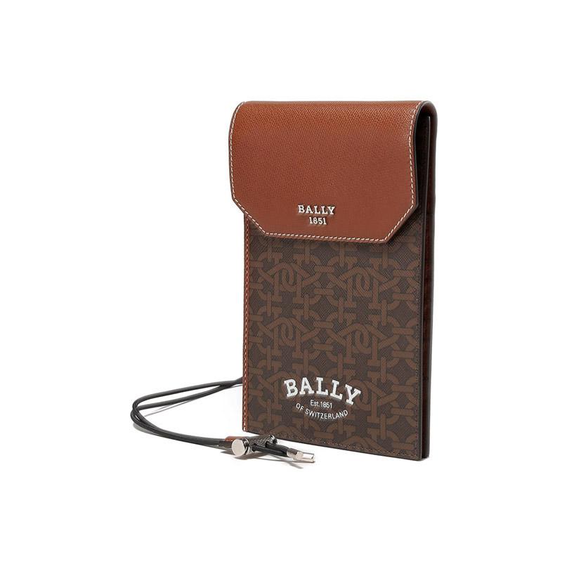 Bally Vintage Logo Monogram Print TPU Leather Shoulder Phone Bag Men bags Brown 6300403