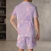 Men s Plus Size Dark Green Gold Printed Round Neck Short Sleeve Top And Shorts Two Piece Set