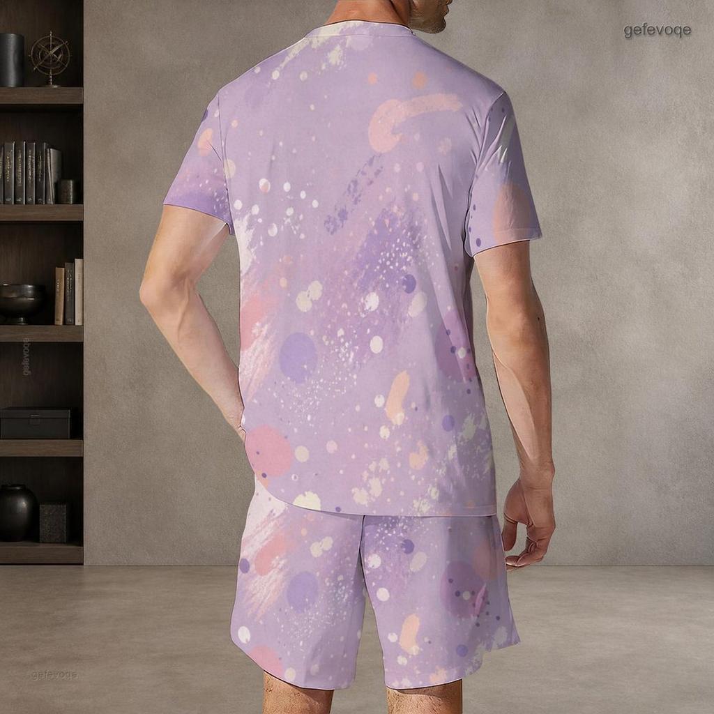 Men s Plus Size Dark Green Gold Printed Round Neck Short Sleeve Top And Shorts Two Piece Set