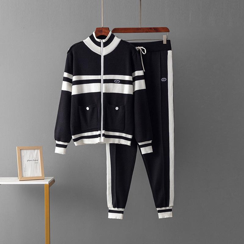 Women's New Knitted Jacket Straight Elastic Pants Foreign Fashion Two-piece Suit