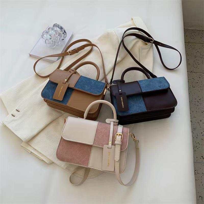Niche Design Sense Splicing Oblique Span Bag Bag Popular High-End Sense Small Square Bag