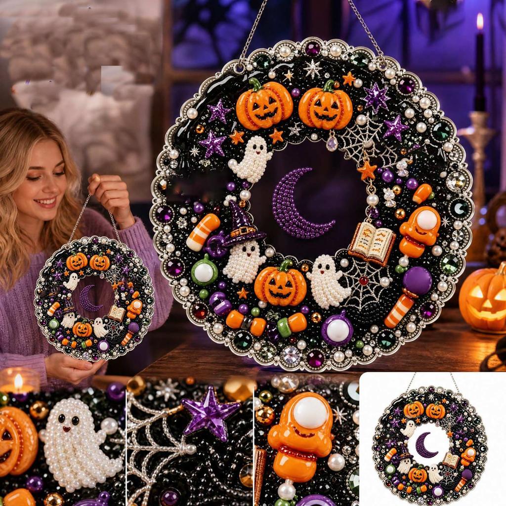 Halloween Hanging Ornament Set, Kit with Rhinestones, Acrylic Sign, DIY
