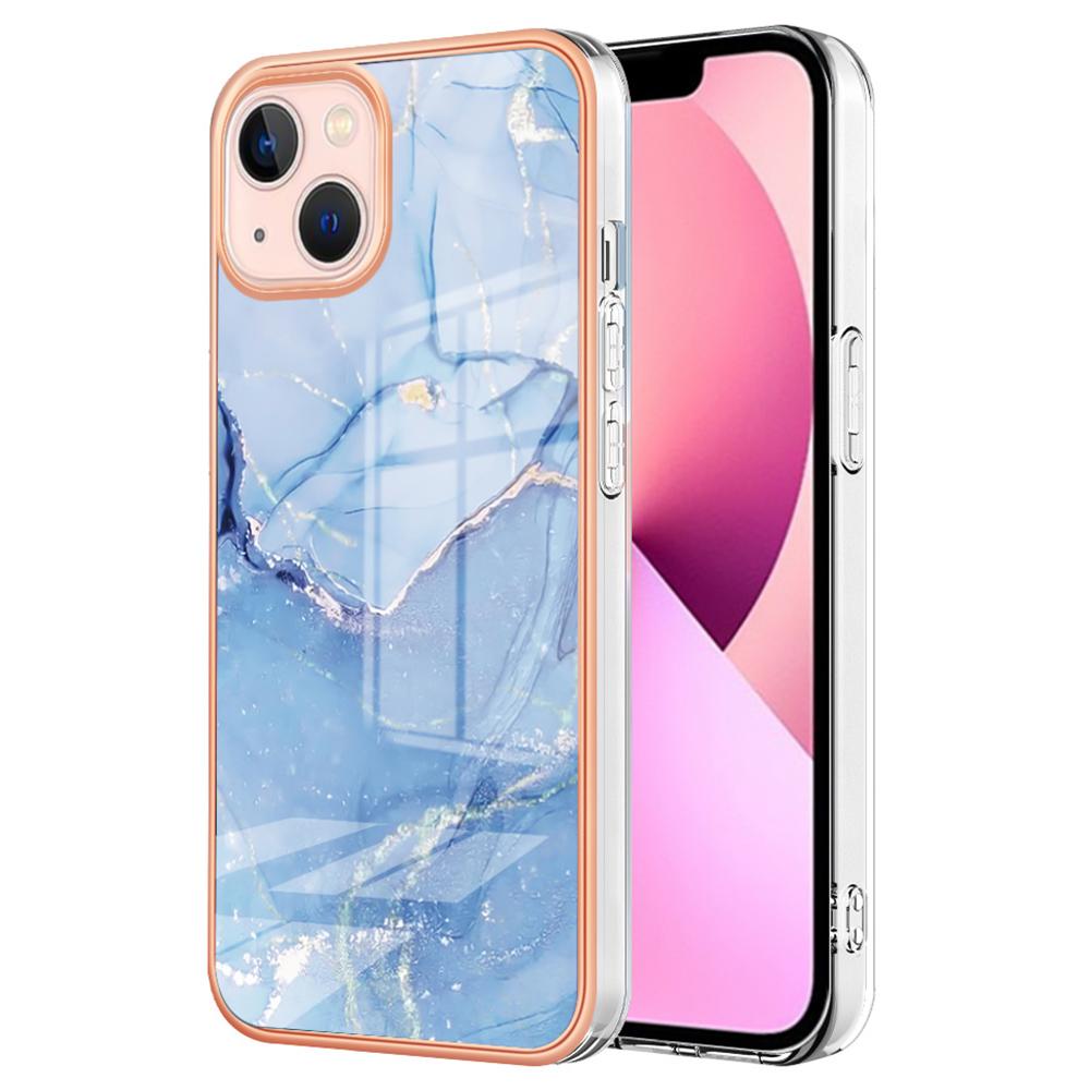 

YB IMD Series-16 Style E for iPhone 15 Marble Pattern Phone Case 2.0mm TPU Electroplating Frame IMD Cover Blue