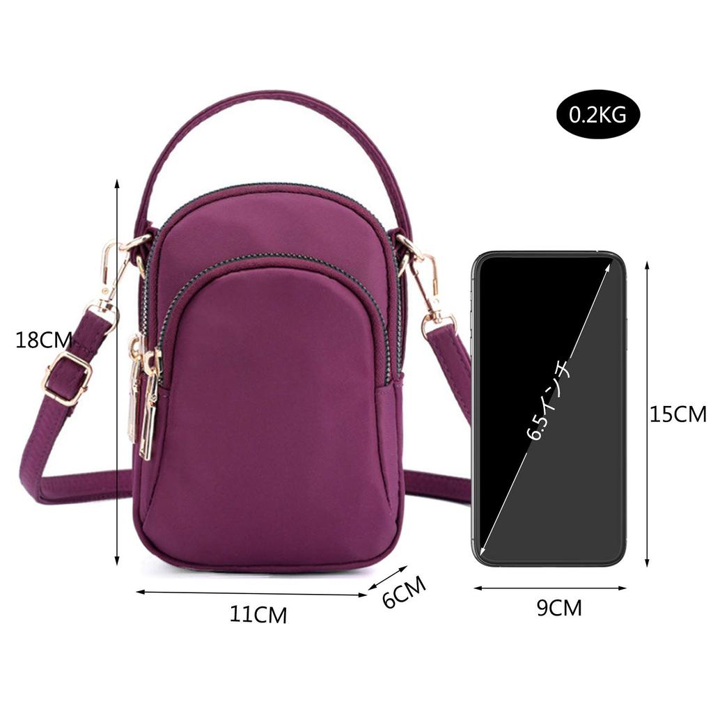 Smartphone Pouch for 3 Earphone Small Item Card Large Purple [FANDARE] Women, Wallet, Layers, Hole, Mini, Shoulder, Waterproof, PU, 6.5 Inch,