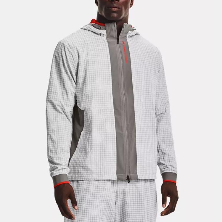 Under Armour Rush Series Color Block Zip Training Hoodie Men Gray 1366186-066