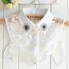 Linbaiway Embroidery Cotton Fake Collars for Women Removalbe False Collar Blouse Rhinestone Clothes Female Detachable Neckwear