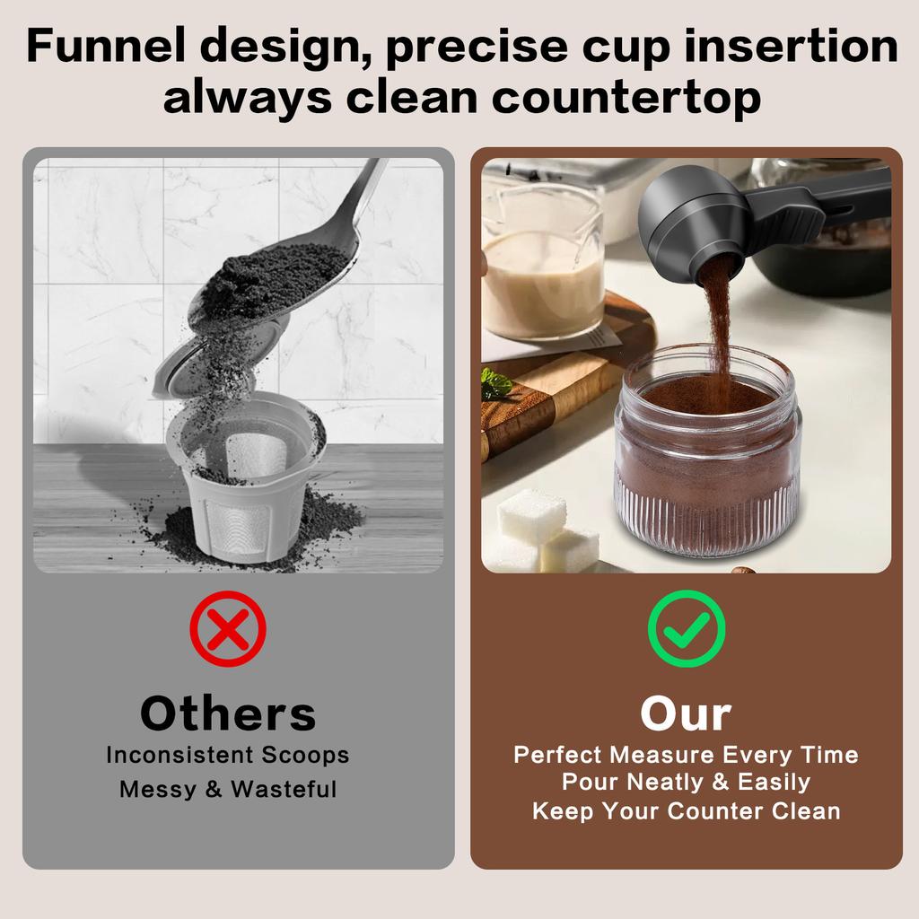 Coffee Scoop and Funnel - Heavy-duty Metal Construction, 2-tablespoon Coffee Measuring Scoop with Non-slip Design for Leak-free, Precise Measuring