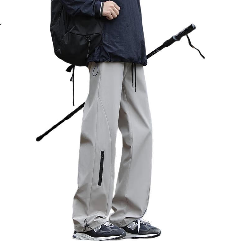 POUM Straight-Leg Hiking Pants for Men, Spring And Summer Style, Sports Windproof Loose Wide-Leg Cargo Pants K1407 Beige Gray XL