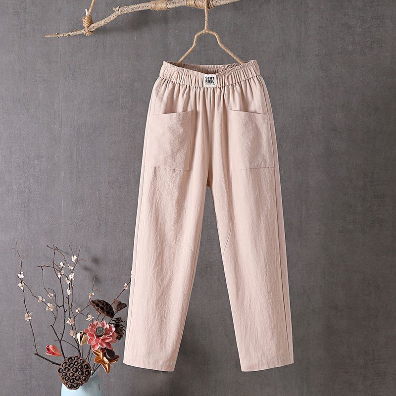 Summer Women Trousers Casual Cotton Linen Pants Loose Straight Trousers Nine Point Harem Pants