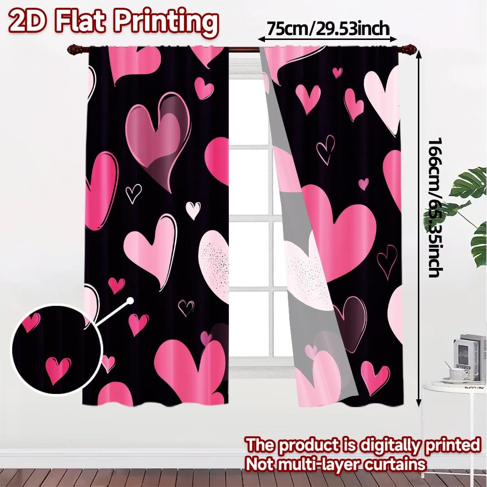 2D Flat Printing  JIT 2pcs   Curtains (Without Rod) Heartburst Drapes Fashionable Modern Curtains Versatile Fabric Curtains All
