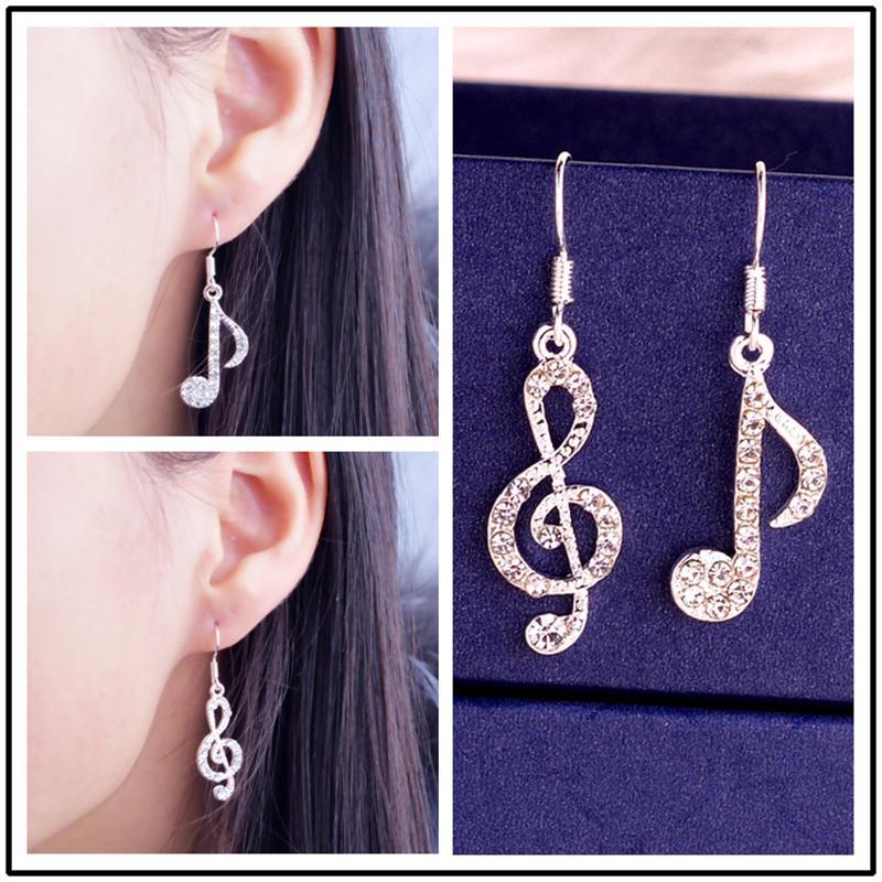Fashion Crystal Rhinestone Music Ear Stud Earrings With Elegant Silver Finish