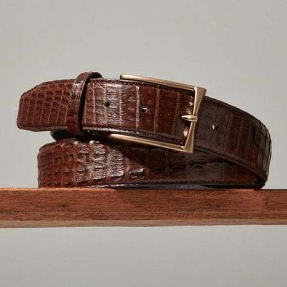 

Daks Brown Crocodile Tail Premium Leather Bronze Buckle Belt Dbbe6e395w3 Single option