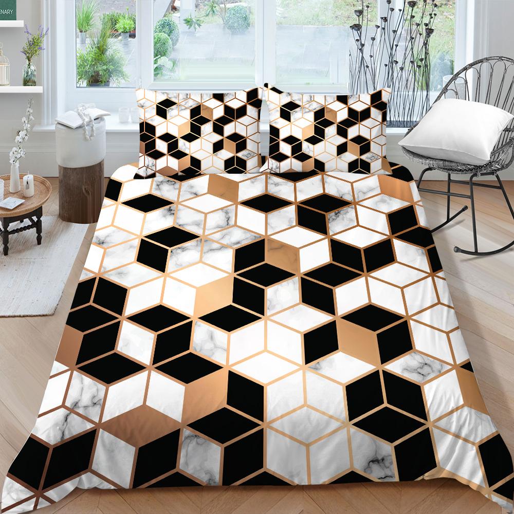 Marble Duvet Cover Queen Full for Kids Boys Girls Modern Luxury Marble Print Comforter Cover Geometric Cube Bedding Set 2/3Pcs