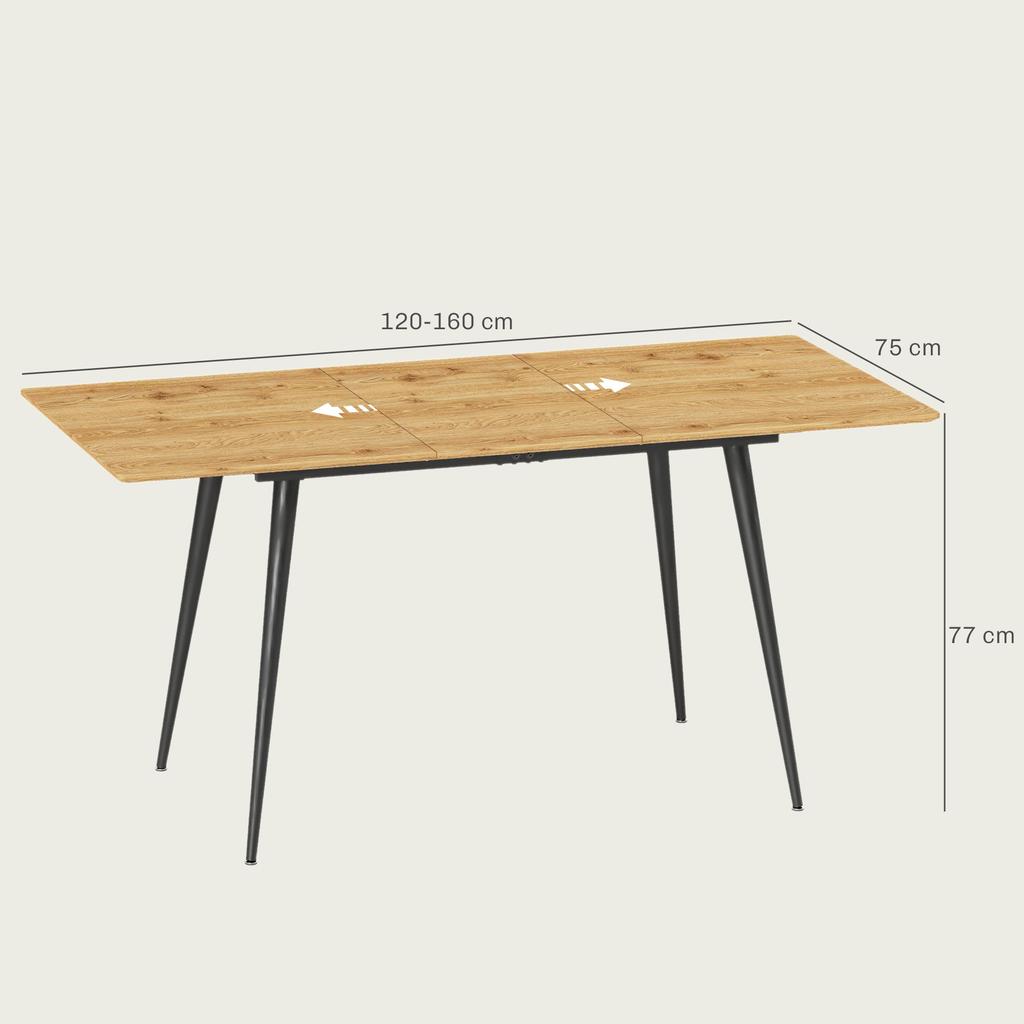 Extendable Dining Table, Expandable Table for 6-8 People, Kitchen Table with Solid Steel Legs