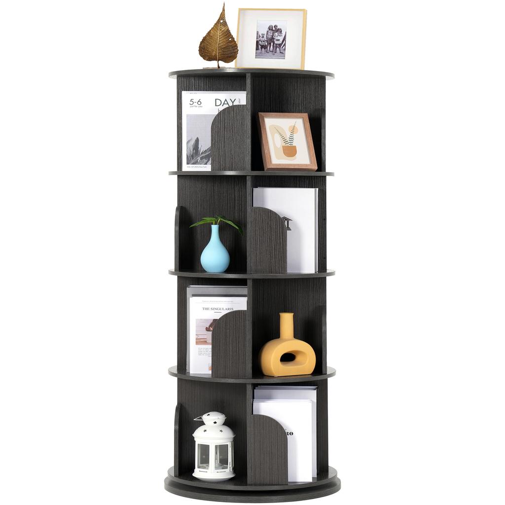 Rengue Rotating Bookshelf Tower, 4 Tiers 360 Spinning Book Case Revolving Book Shelf Corner Organizer Display ,18" Wide, Grey