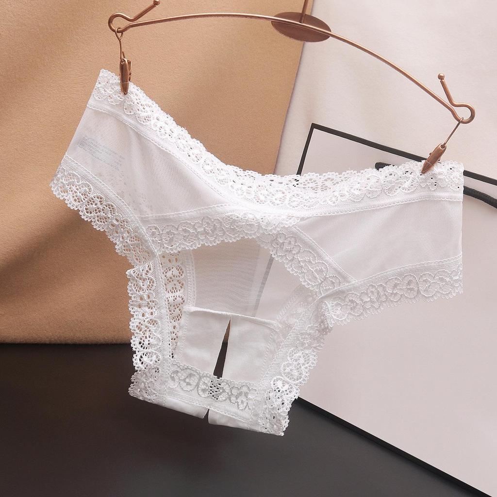Plus Size Lace Open Crotch Panties - Low Waist, Transparent Mesh, Pure Desire