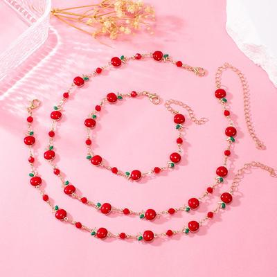 Elegantes rotes Apfel-Choker- und Armband-Set - Nischen-Design für den Sommer