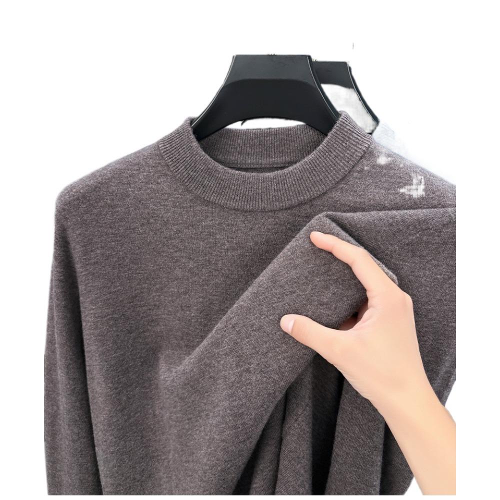 Men 100% Pure Wool Half Turtleneck Sweater, Warm Solid Knit Jumper for Autumn Winter Daily Wear
