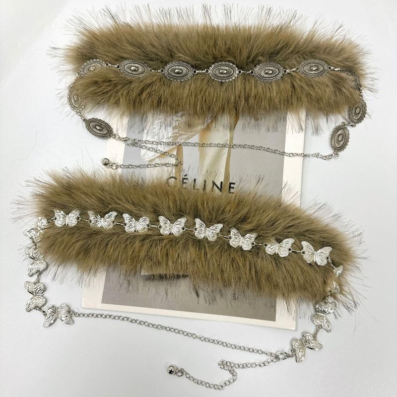 Women'S Plush Belt  Trend Y2K Girls Girdle Versatile Jeans Accessories Faux Fur Patchwork Belt