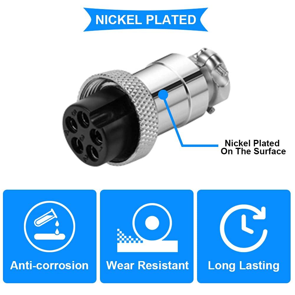 Xiatiaosann 6pcs GX16 5-Pin Aviation Connector MaleFemale Panel Aviation Wire Connector Plug Socket for Power Connection with 6 Waterproof Covers and