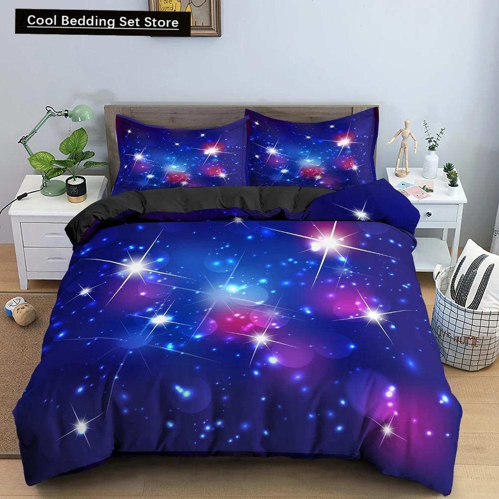 Starry Sky King Queen Duvet Cover Colorful Galaxy Bedding Set Outer Space 23pcs Quilt Cover Glitter Polyester Comforter Cover