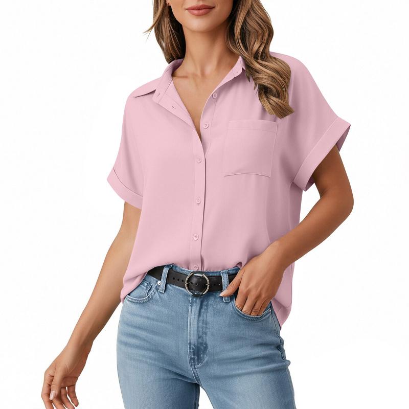 2026 Summer New Women's Loose-Fit Short-Sleeve Casual Solid Color Shirt