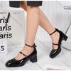 Fashion Comemore Square Head Mary Jane Shoes Women Spring Autumn Retro Belt Buckle Shallow Mouth Single Shoes Black Red High Heel Pumps