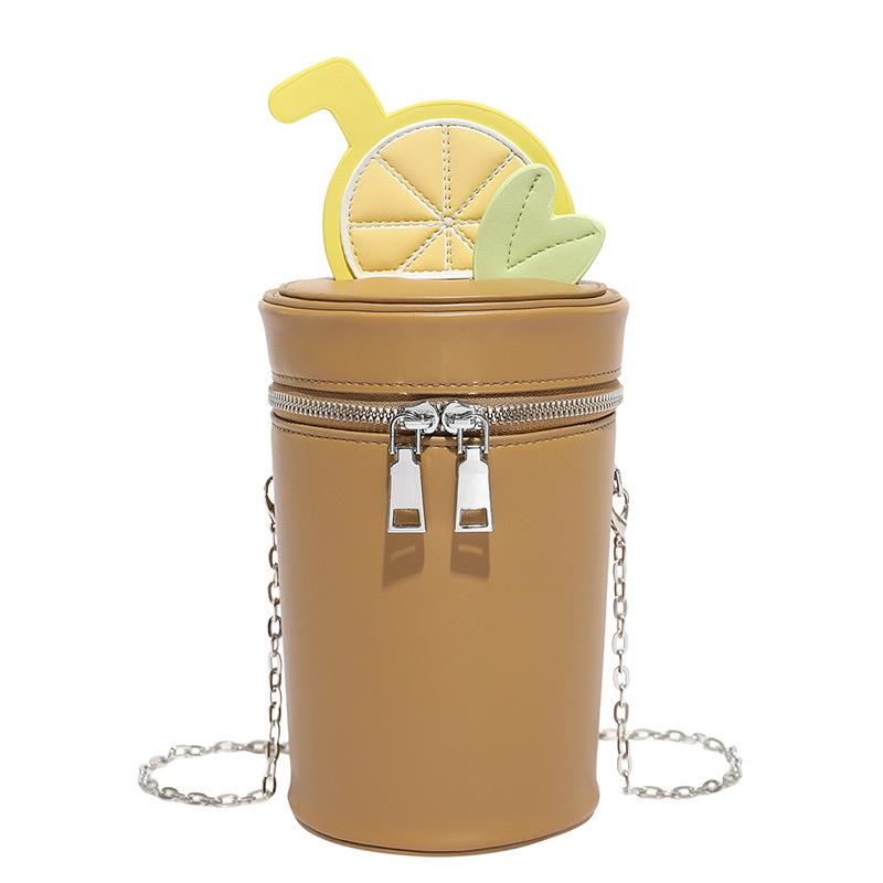 Womens PU Leather Cylinder Bag Shoulder Crossbody Round Bag Vintage Bucket Handbag with Double Metal Zipper Top Handle